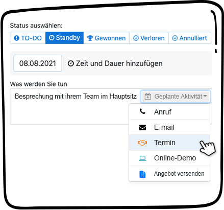 immer eine nächste Aktion für Ihre Leads planen. Vertriebs-Follow-up